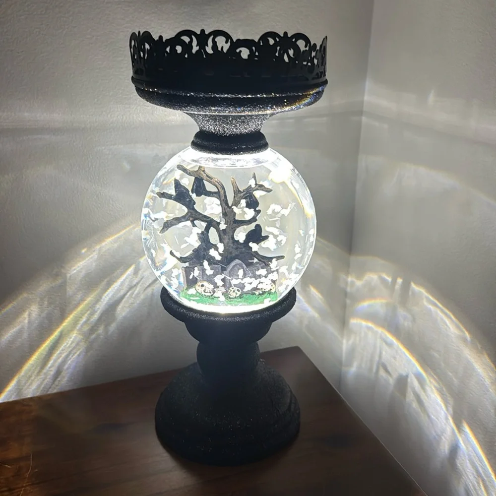 Bath & Body Works Halloween Cemetery Pedestal Lighted Water Globe Candle Holder